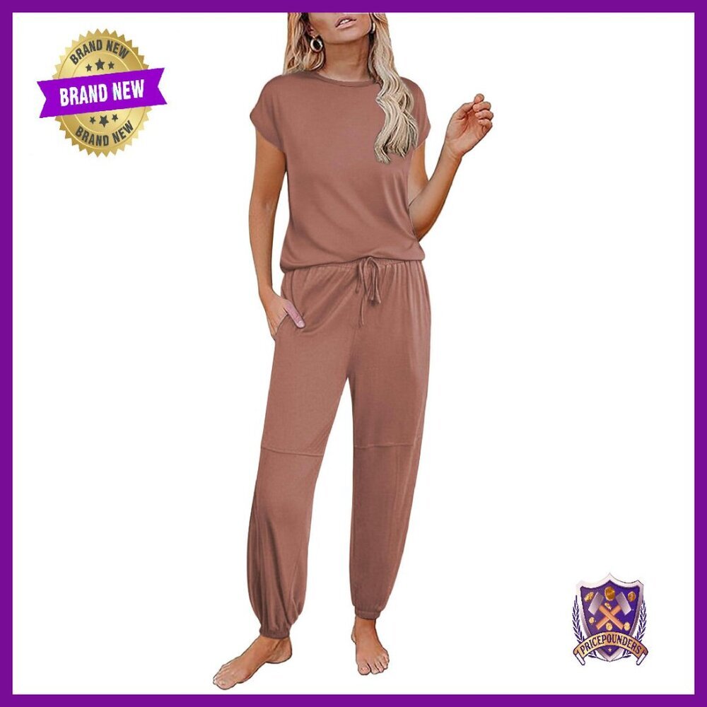 Women's 2-Piece Lounge Set Cap Sleeve Joggers Pockets S-XXL
